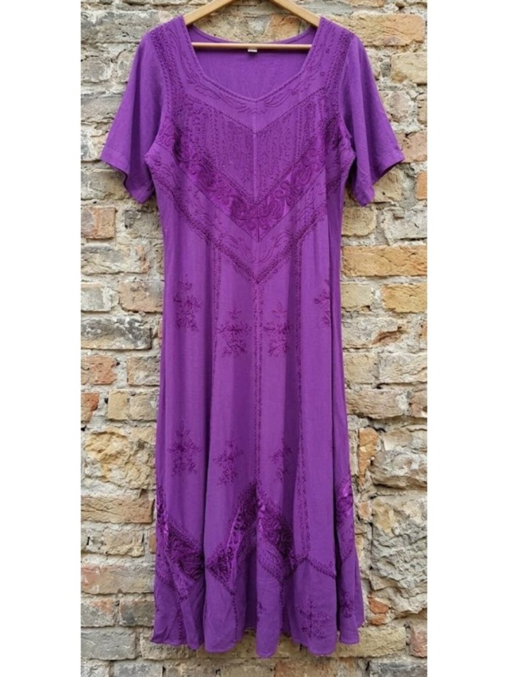 Holy Clothing New Sz L Maxi Dress Purple Embroidered Flared Ren Faire Fairy Long